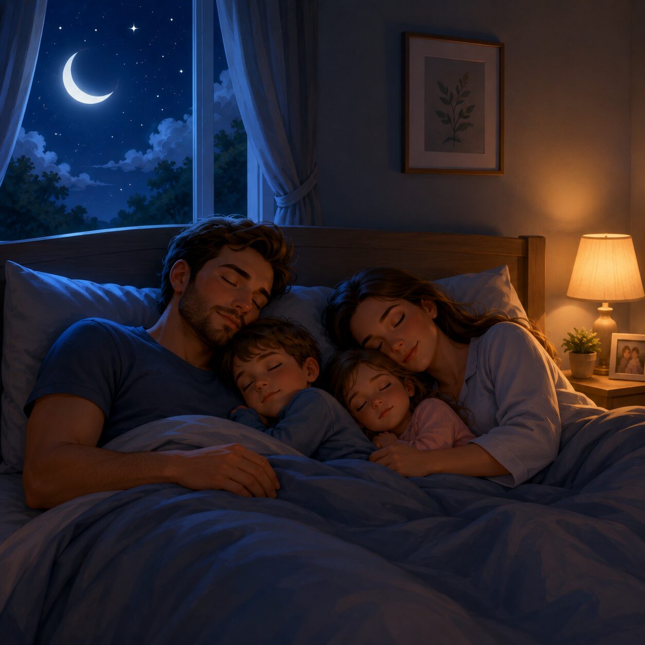 Sleep Calculator illustration showing a person sleeping under the moon